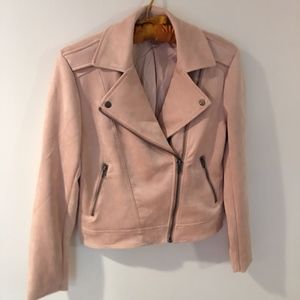 pink faux suede moto jacket